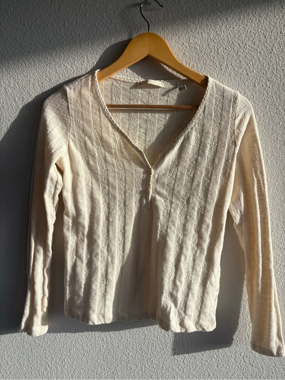 Esprit 100% cotton Cream V-Neck Long Sleeve Knit Top